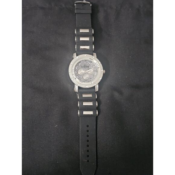 53.2mm THICK Quartz analog watch Silver Crystal Bezel wBlack Rubber bullet Strap main image 6